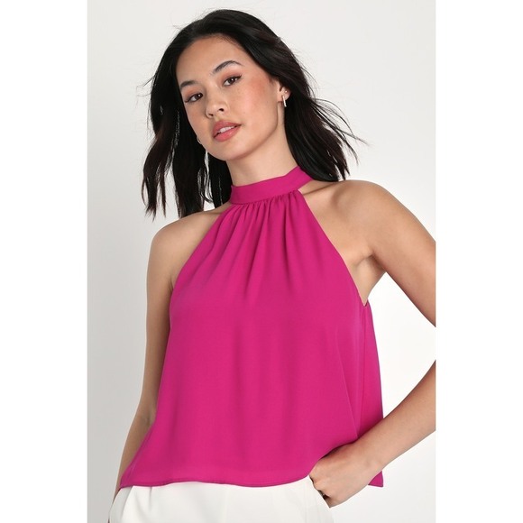 Lulus Tops - Lulus Upscale Cutie Magenta Halter Tank Top Pink - Size M new without tags